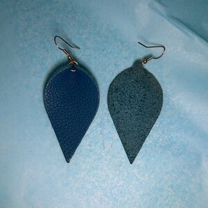 Elegant Blue Leather Teardrop Earrings